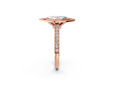 Rose gold Halo Marquise-Cut Diamond Pave Band Milgrain Prong Setting Ring_50