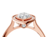 Rose gold Halo Marquise-Cut Diamond Pave Band Milgrain Prong Setting Ring_52