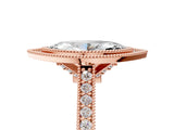 Rose gold Halo Marquise-Cut Diamond Pave Band Milgrain Prong Setting Ring_53