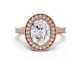Rose gold Halo Oval-Cut Diamond Pave Band Milgrain Prong Setting Ring_46