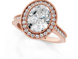 Rose gold Halo Oval-Cut Diamond Pave Band Milgrain Prong Setting Ring_47