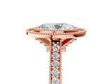 Rose gold Halo Oval-Cut Diamond Pave Band Milgrain Prong Setting Ring_51