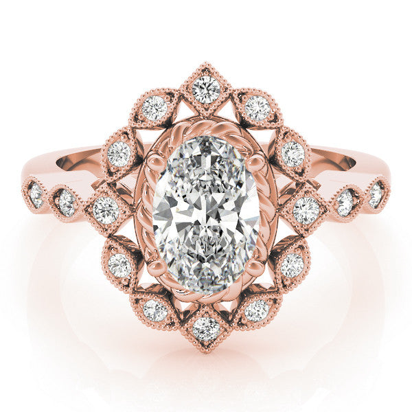 Rose gold Halo Oval Diamond Milgrain Infinity Band with Four-Prong Setting 1