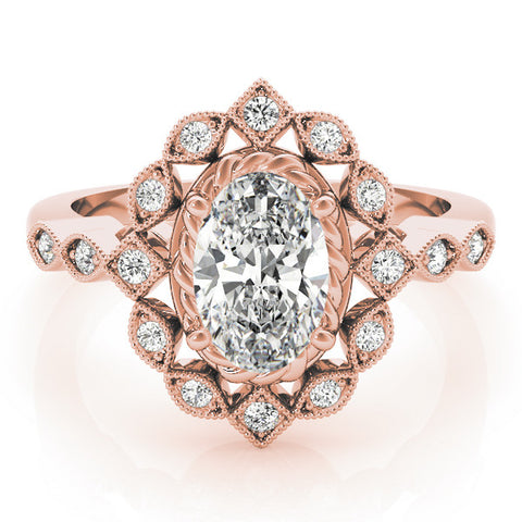 Rose gold Halo Oval Diamond Milgrain Infinity Band with Four-Prong Setting 1