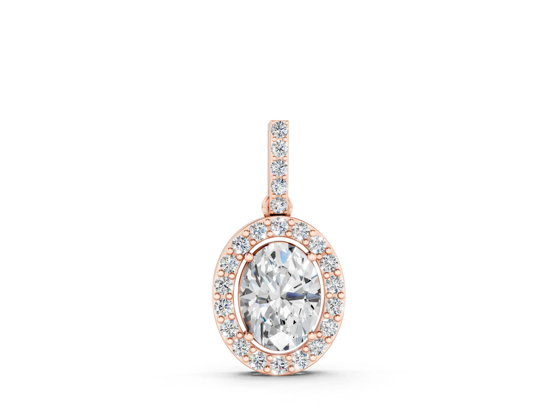 Rose gold Halo Oval Diamond Pendant with Prong Setting_15