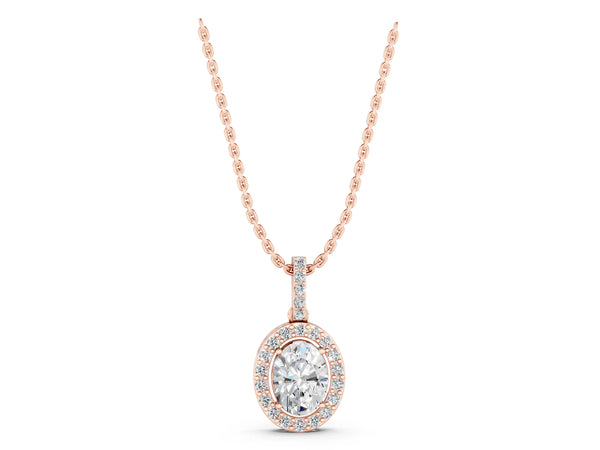 Rose gold Halo Oval Diamond Pendant with Prong Setting