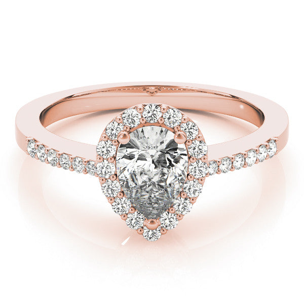 Rose gold Halo Pear Cut Diamond Pavé Band with Three-Prong Setting 1