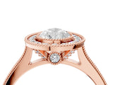 Rose gold Halo Pear-Cut Diamond Pave Band Milgrain Prong Setting Ring_101