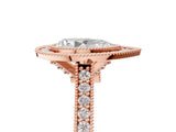 Rose gold Halo Pear-Cut Diamond Pave Band Milgrain Prong Setting Ring_102