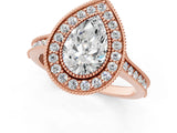 Rose gold Halo Pear-Cut Diamond Pave Band Milgrain Prong Setting Ring_98