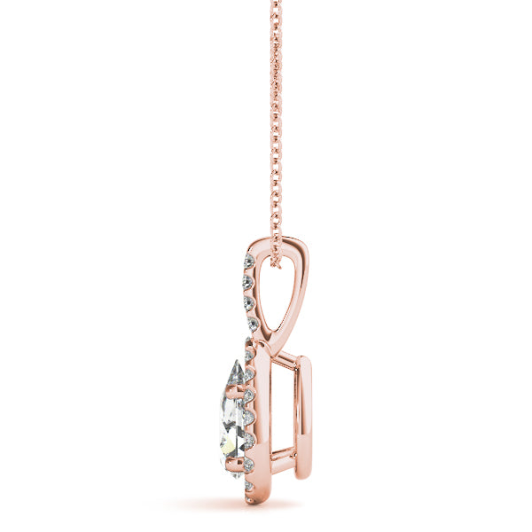 Rose gold Halo Pear Cut Diamond Pendant with Prong Setting