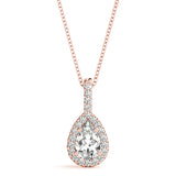 Rose gold Halo Pear Cut Diamond Pendant with Prong Setting