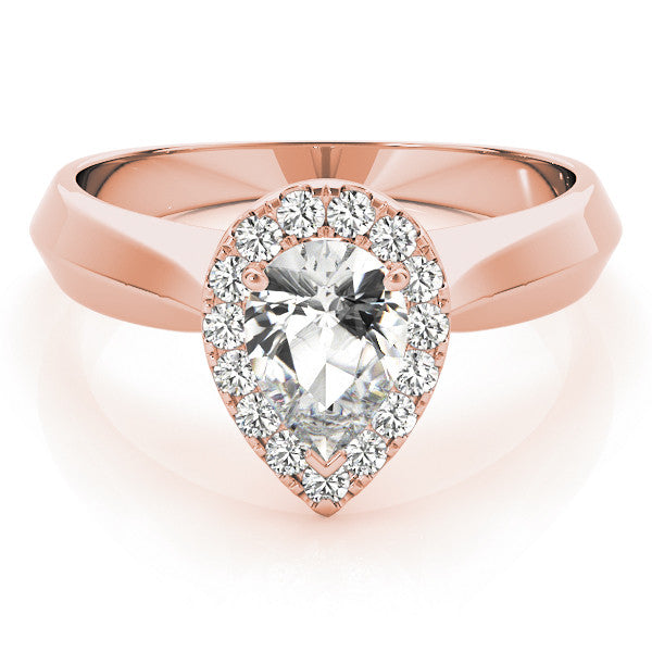 Rose gold Halo Pear Cut Solitaire Diamond Ring with Prong Setting 1