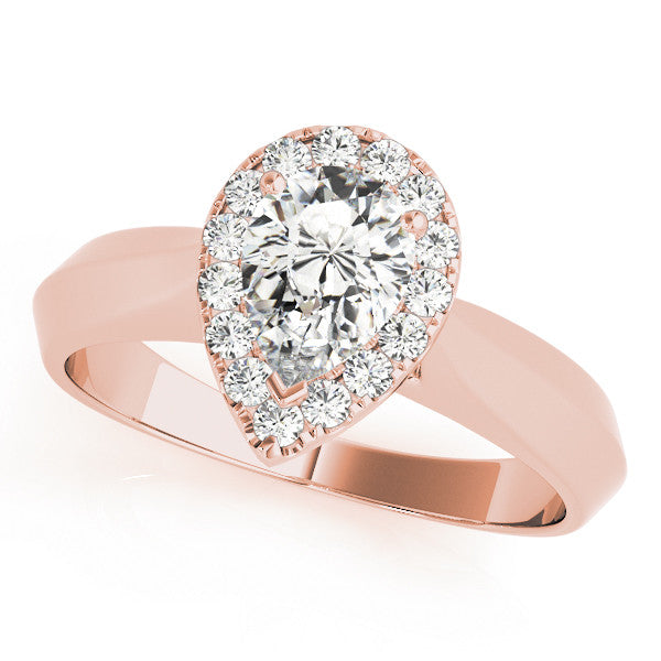 Rose gold Halo Pear Cut Solitaire Diamond Ring with Prong Setting