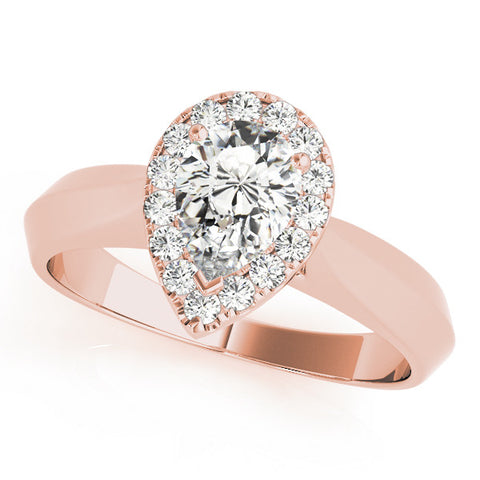 Rose gold Halo Pear Cut Solitaire Diamond Ring with Prong Setting