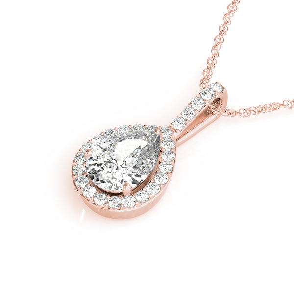 Rose gold Halo Pear Diamond Pendant with Prong Setting 1