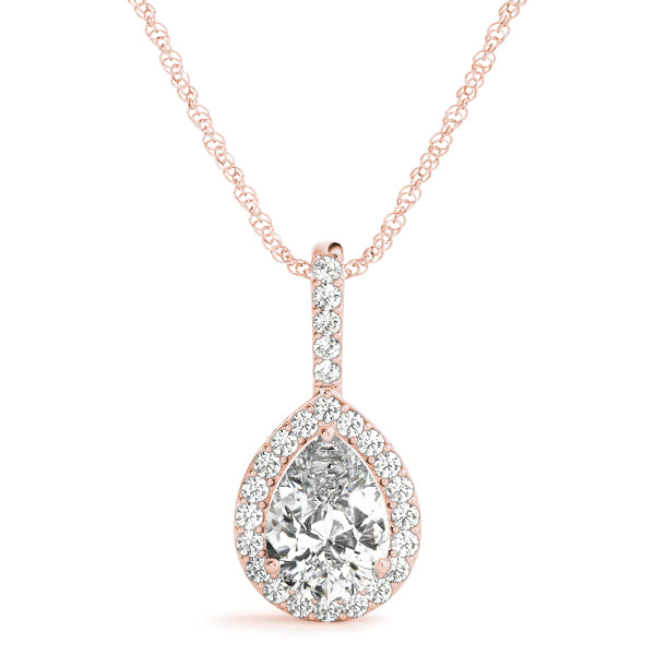 Rose gold Halo Pear Diamond Pendant with Prong Setting