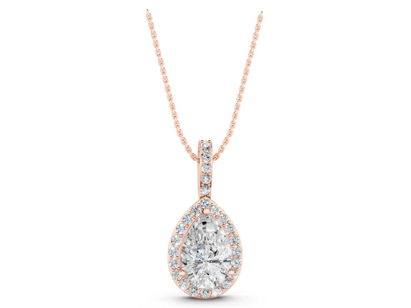 Rose gold Halo Pear Diamond Pendant with Prong Setting