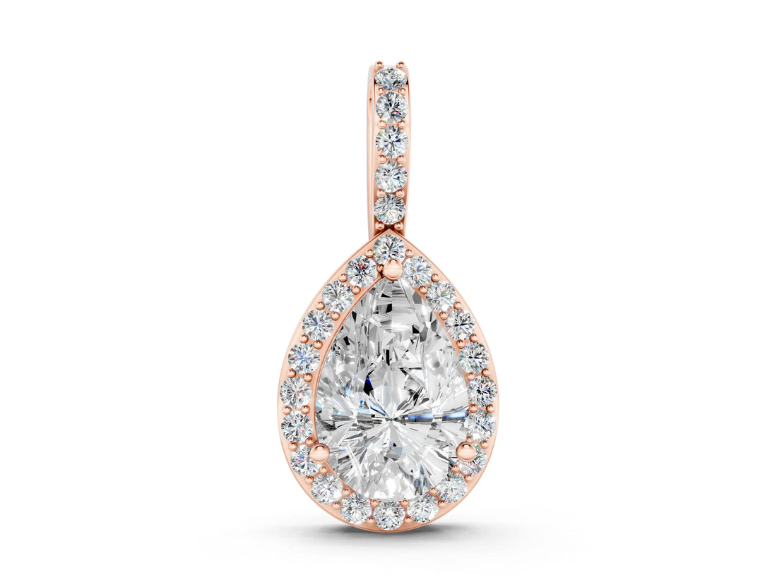 Rose gold Halo Pear Diamond Pendant with Prong Setting_9