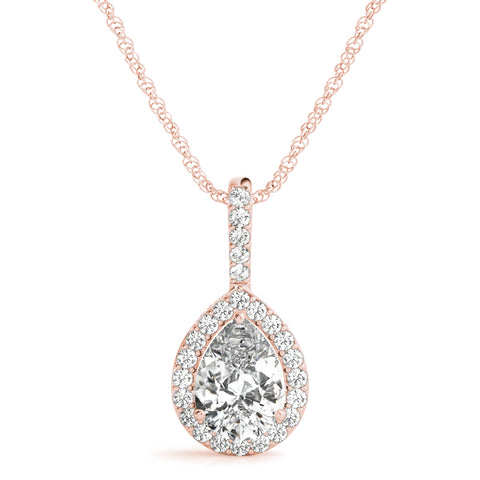 Rose gold Halo Pear Diamond Pendant with Prong Setting