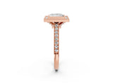Rose gold Halo Princess-Cut Diamond Pave Band Milgrain Prong Setting Ring_51