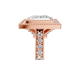 Rose gold Halo Princess-Cut Diamond Pave Band Milgrain Prong Setting Ring_54