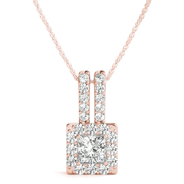 Rose gold Halo Princess Cut Double Bail Pendant