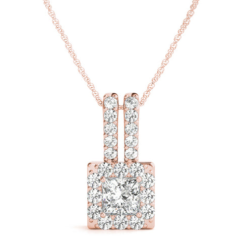 Rose gold Halo Princess Cut Double Bail Pendant