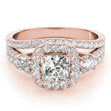 Rose gold Halo Princess Cut Split Shank Diamond Ring with Four-Prong Setting 1