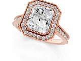 Rose gold Halo Radiant-Cut Diamond Pave Band Milgrain Prong Setting Ring_50