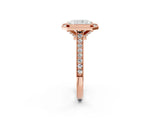 Rose gold Halo Radiant-Cut Diamond Pave Band Milgrain Prong Setting Ring_51