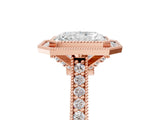 Rose gold Halo Radiant-Cut Diamond Pave Band Milgrain Prong Setting Ring_54