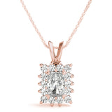 Rose gold Halo Radiant Cut Diamond Pendant with Prong Setting