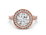 Rose gold Halo Round-Cut Diamond Pave Band Milgrain Prong Setting Ring_52