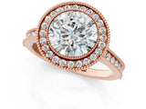 Rose gold Halo Round-Cut Diamond Pave Band Milgrain Prong Setting Ring_53