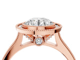 Rose gold Halo Round-Cut Diamond Pave Band Milgrain Prong Setting Ring_56