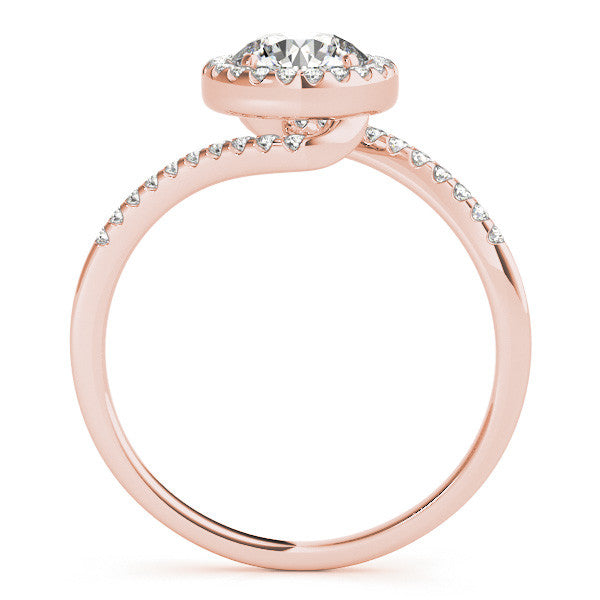 Rose gold Halo Round Cut Twisted Band Pavé Setting Ring 2