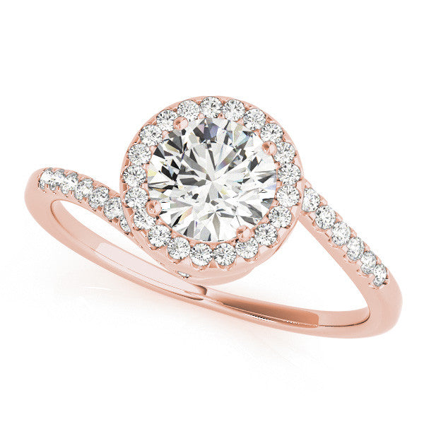 Rose gold Halo Round Cut Twisted Band Pavé Setting Ring