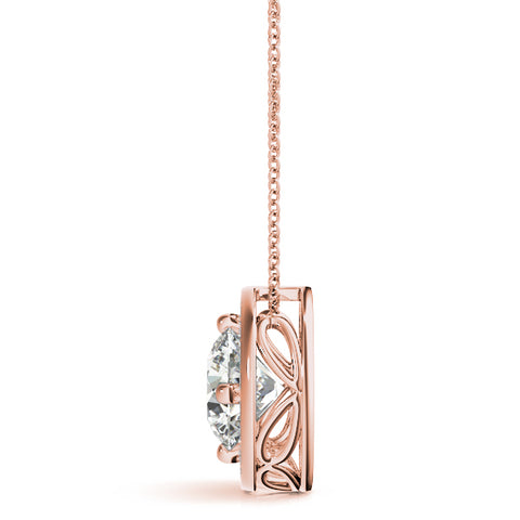 Rose gold Halo Round Diamond Four-Prong Pendant 2