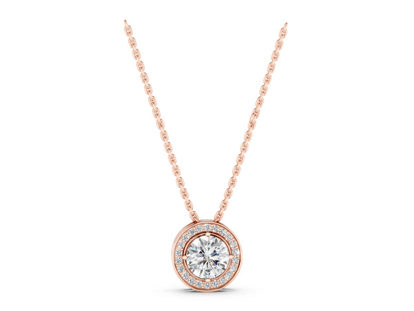 Rose gold Halo Round Diamond Four-Prong Pendant