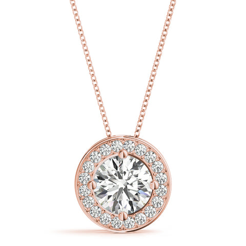 Rose gold Halo Round Diamond Four-Prong Pendant