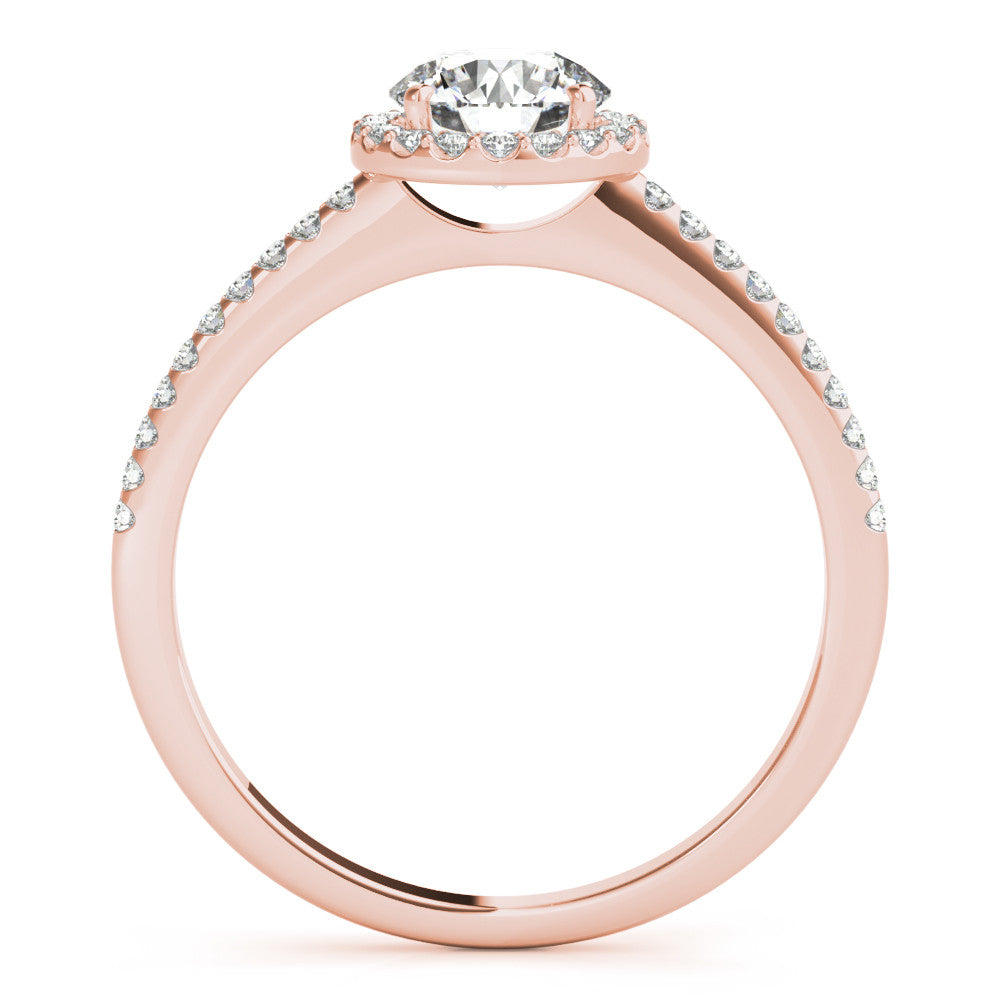 Rose gold Halo Round Diamond Pavé Band Four-Prong Ring 1