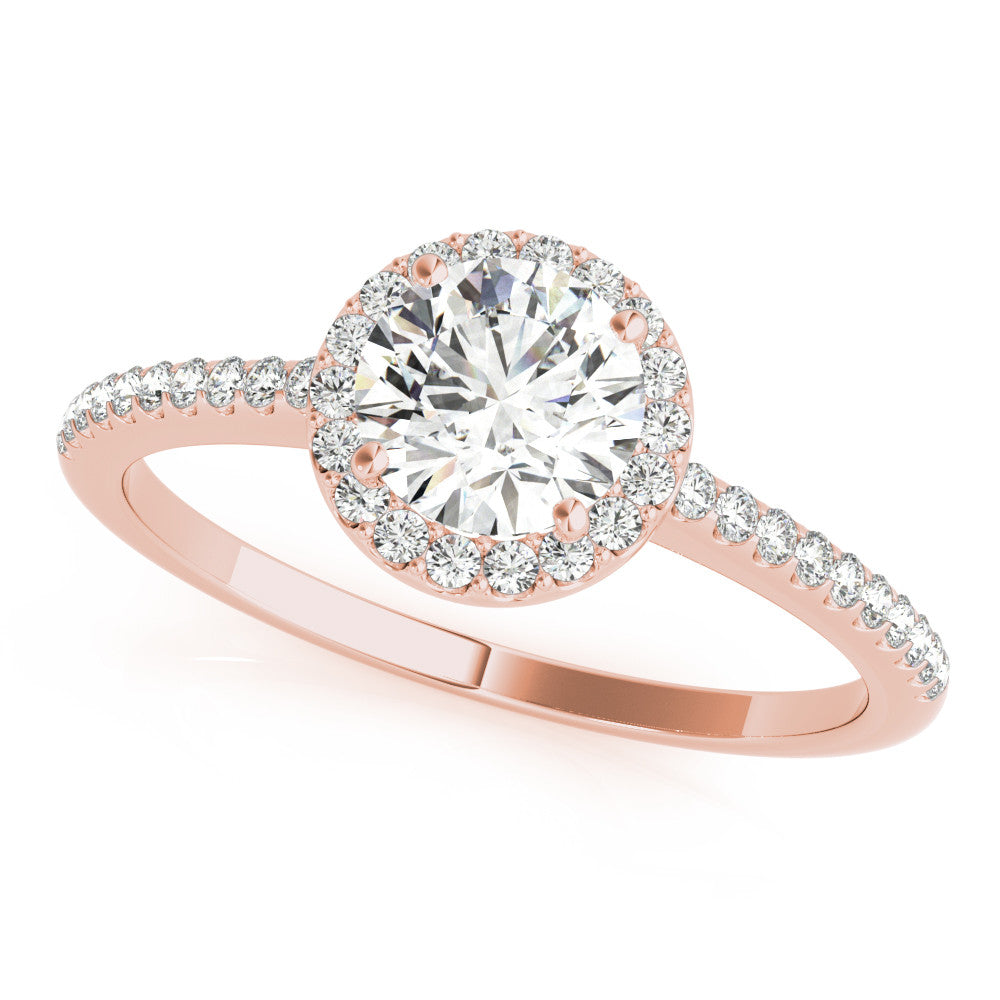 Rose gold Halo Round Diamond Pavé Band Four-Prong Ring