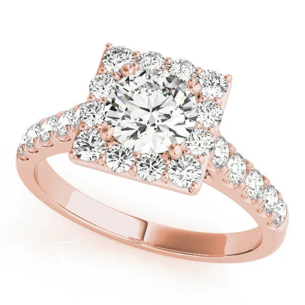 Rose gold Halo Round Diamond Pave Band Prong Setting Ring