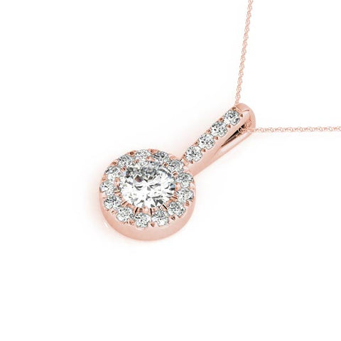 Rose gold Halo Round Diamond Prong Pendant 1