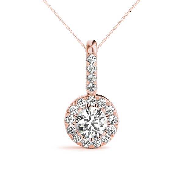 Rose gold Halo Round Diamond Prong Pendant