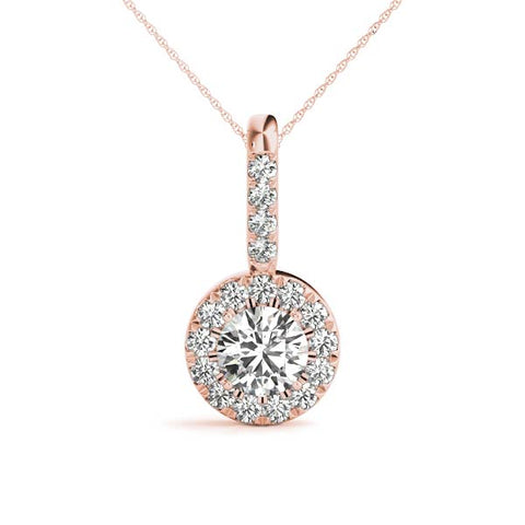 Rose gold Halo Round Diamond Prong Pendant