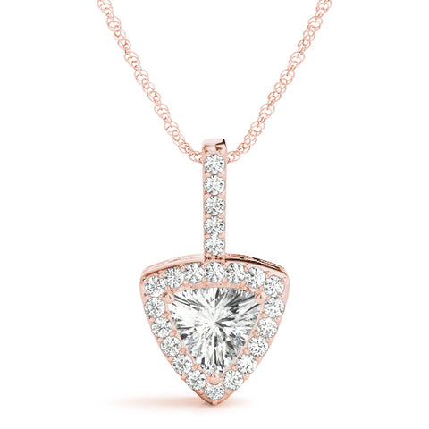 Rose gold Halo Trillion Prong Pendant