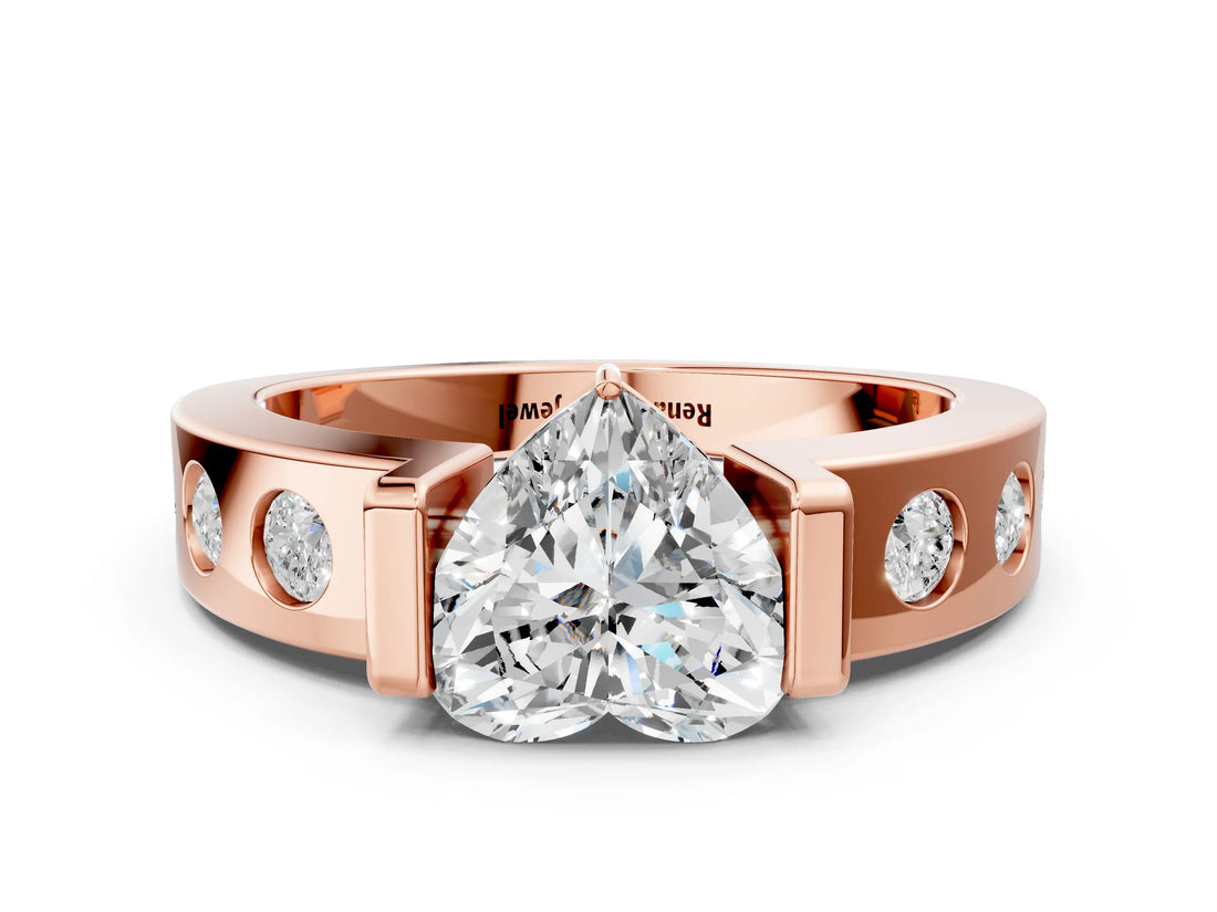 Rose gold Heart Brilliant Channel-Set Diamond Ring with Bezel Prong Setting_6