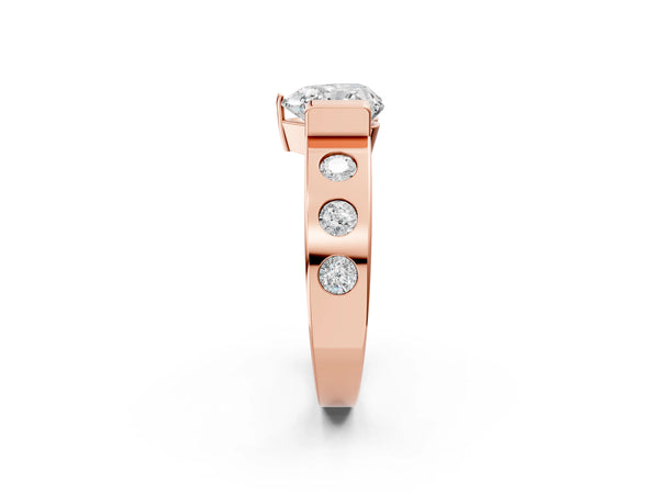 Rose Gold Heart-Shaped Tension Style Engagement Ring Setting with Wide Flush Set Accent Band